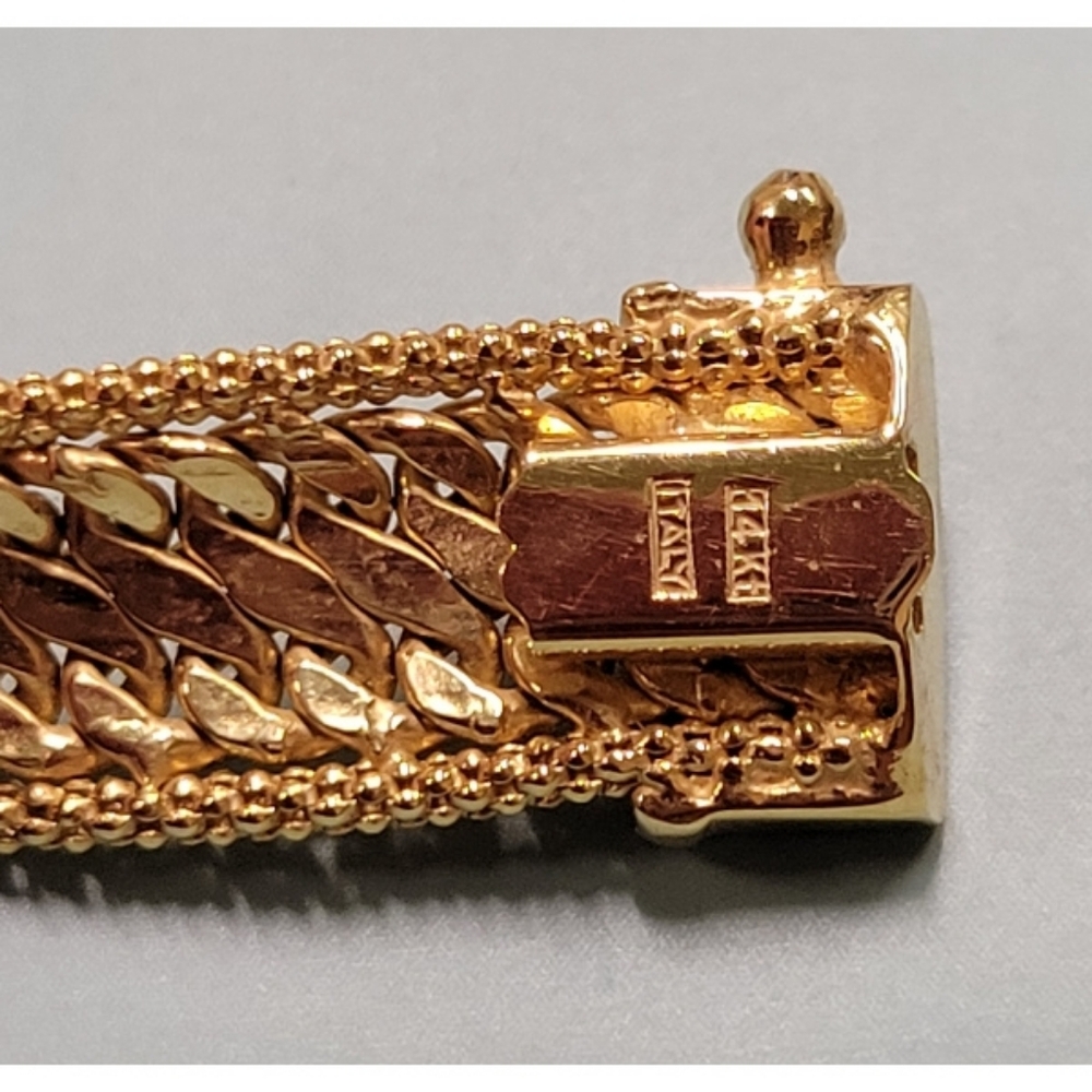 Ross Simons 14kt Italian Gold 8" Bracelet W/ Diamonds 14k Italy New Vintage 12gm - Picture 7 of 8
